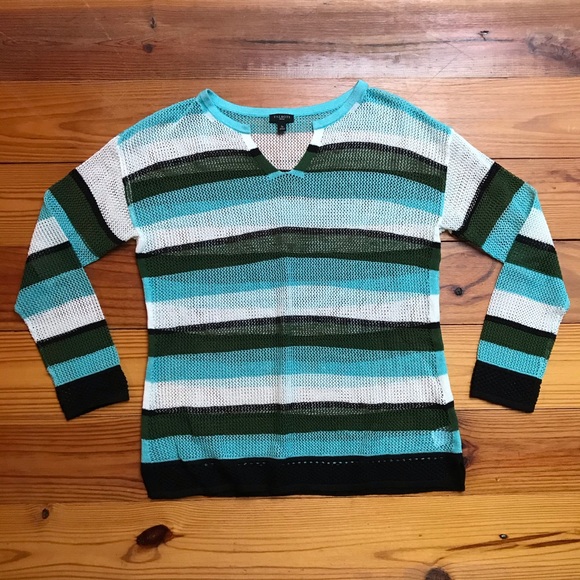 Talbots Teal Green White Striped Linen Sweater, EUC, SP - Picture 3 of 14